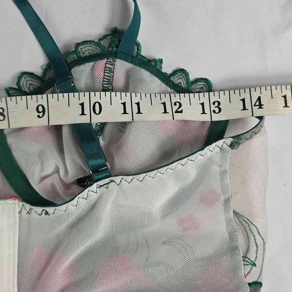 Floral‎ Embroidered Bralette - Teal and Pink Underwire Adjustable Straps Lined M